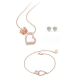 Queen Of Hearts Necklace & Bonds Of Heart Bracelet Set with Bonus Stud Earrings