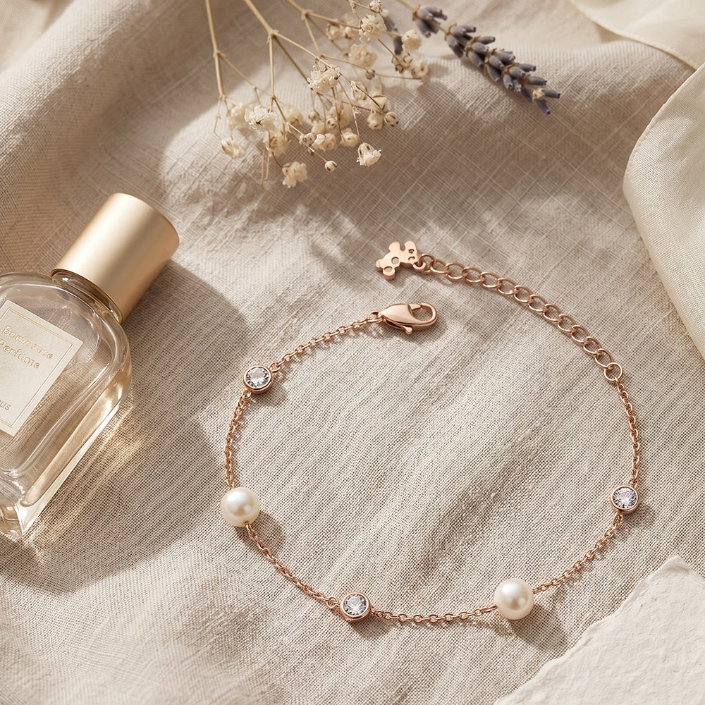 Cinderella Bracelet - 18K Rose Gold Plated - Pearl Crystal | Pica