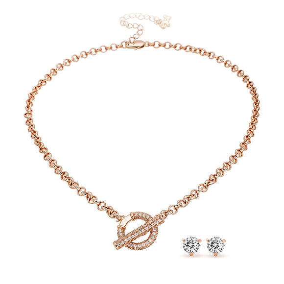 Golden Wishes Necklace with Bonus CZ Stud Earrings
