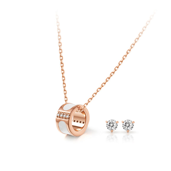 Doria Necklace (White Enamel) Bonus CZ Stud Earrings
