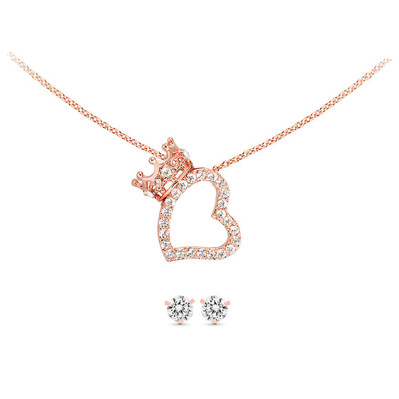 Queen Of Hearts Necklace with Bonus CZ Stud Earrings
