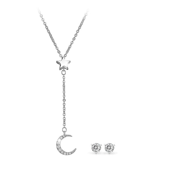 Moon To My Star Necklace Bonus CZ Stud Earrings