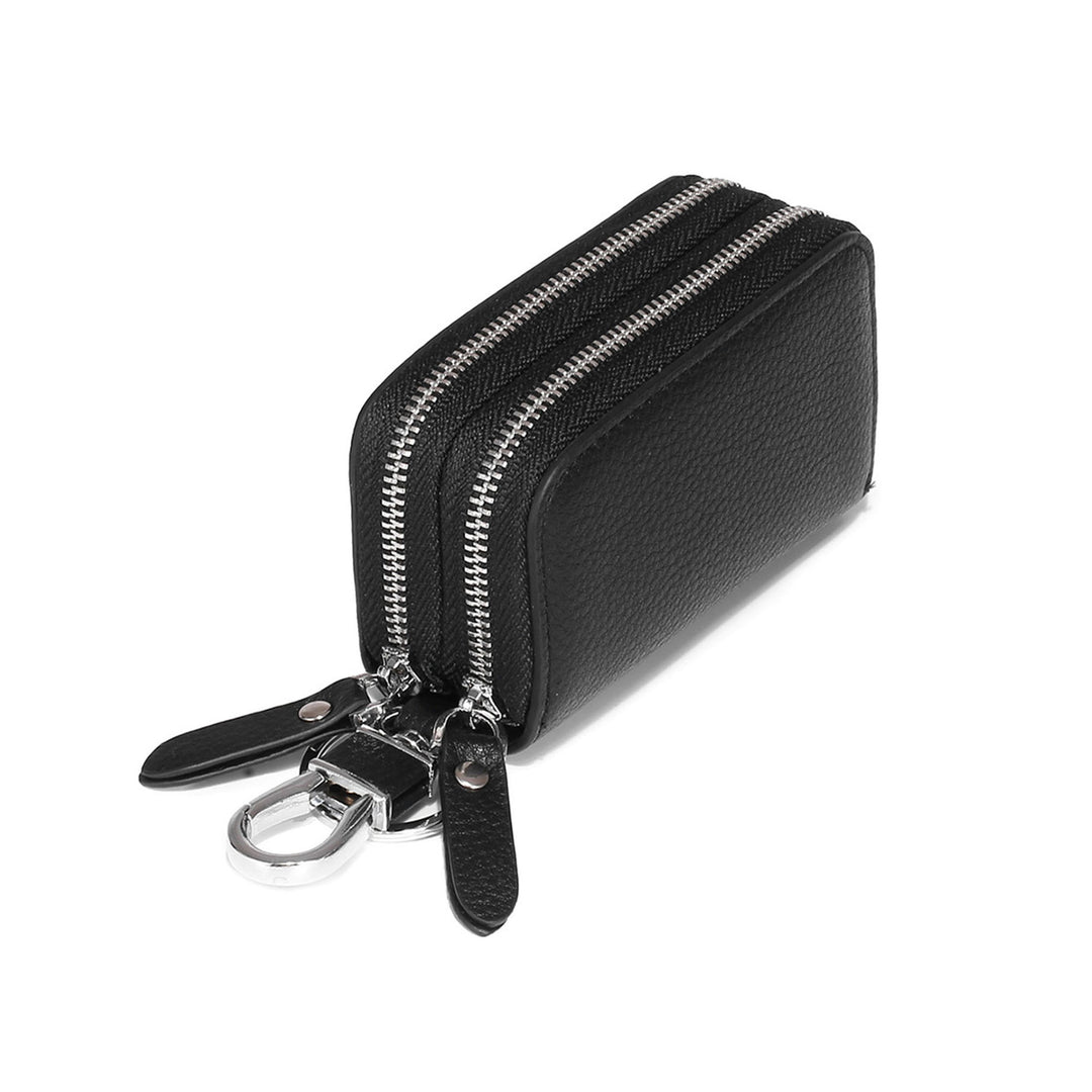 Jett Double Zip Leather Card Holder & Key Wallet - Black