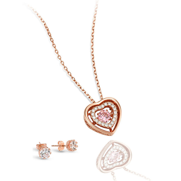 Amour Heart Necklace Bonus CZ Stud Earrings